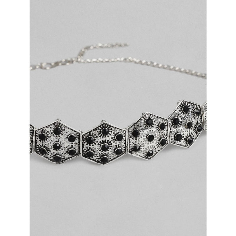 Women's Rose Gold Plated Alloy Choker (Silver & Black)
