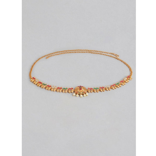 Women's Rose Gold Plated Alloy Hip Belt Kamarband (Red & Green)