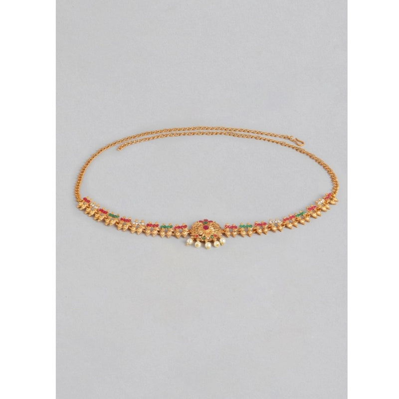 Women's Rose Gold Plated Alloy Hip Belt Kamarband (Red & Green)