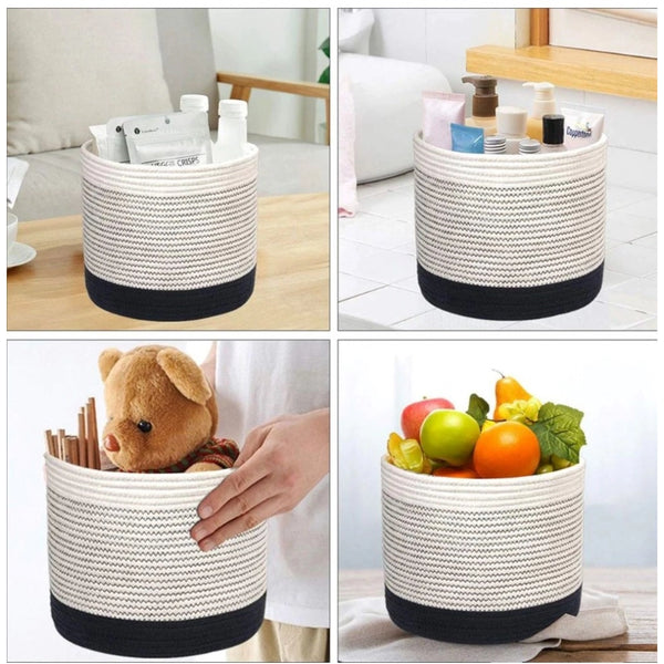 Cotton Large Woven Storage Basket 10x10 Inch Pack of 1 (White)