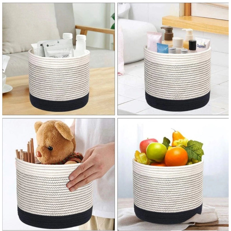Cotton Large Woven Storage Basket 10x10 Inch Pack of 1 (White)
