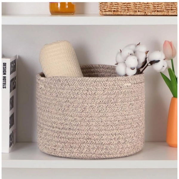 Cotton Round Small Storage Basket 9x7 Inch Pack of 1 (Brown)