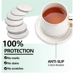 Cotton Rope Drink Coasters 6 Pcs Set (White)