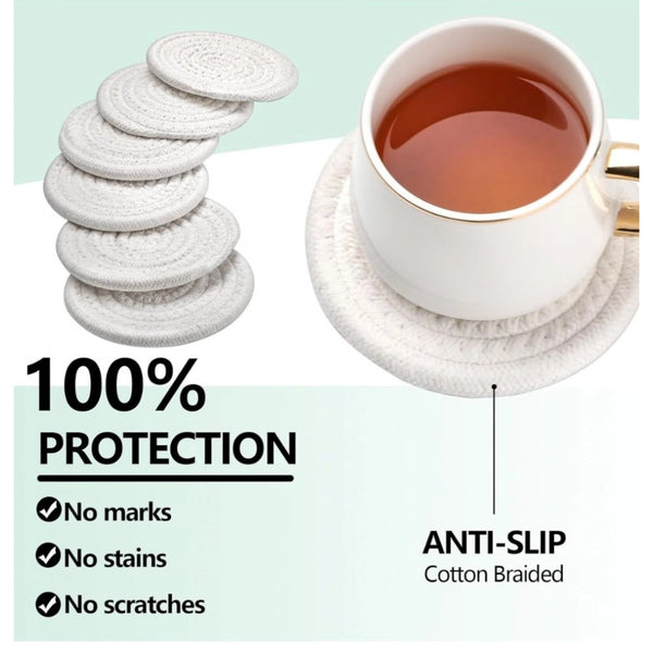Cotton Rope Drink Coasters 6 Pcs Set (White)