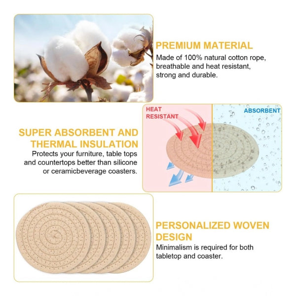 Cotton Rope Drink Coasters 6 Pcs Set (Cream)