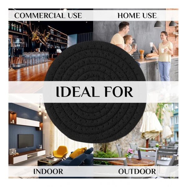 Cotton Rope Drink Coasters 4 Pcs Set (Black)