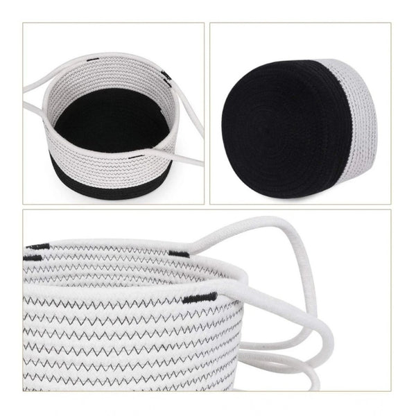 Cotton Hanging Planter Flower Basket Pack of 1 (Black & White)