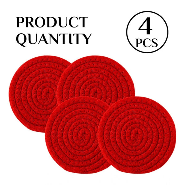 Cotton Rope Drink Coasters 4 Pcs Set (Red)