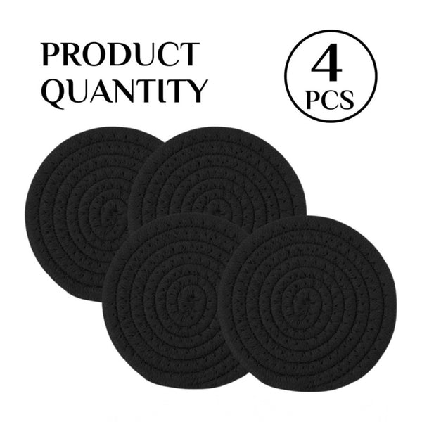 Cotton Rope Drink Coasters 4 Pcs Set (Black)