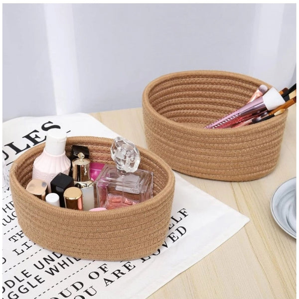 Cotton Storage Rope Woven Baskets Pack of 2 (Beige)
