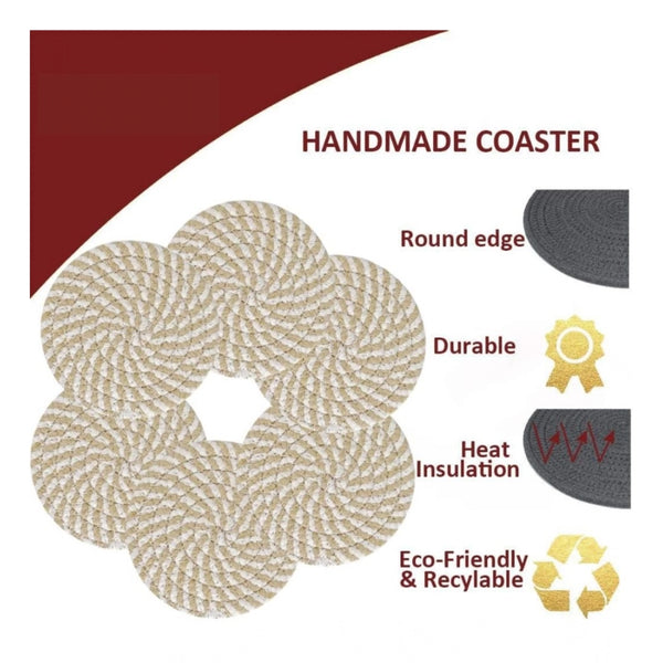 Cotton Rope Drink Coasters 6 Pcs Set (Beige White)