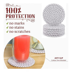 Cotton Rope Drink Coasters 6 Pcs Set (Grey White)