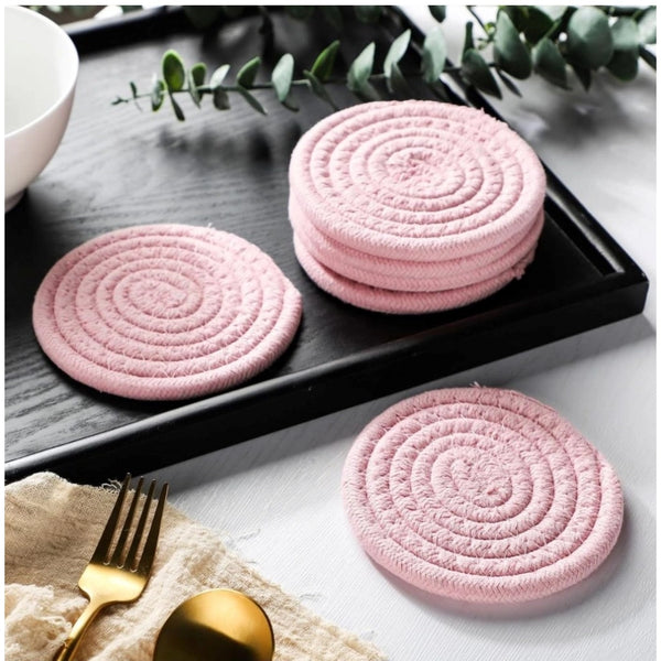 Cotton Rope Drink Coasters 6 Pcs Set (Pink)