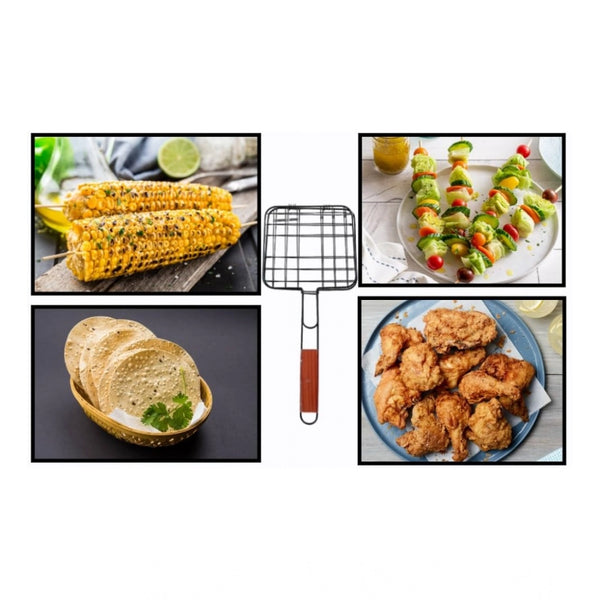 Steel Grill Portable Stainless Steel With Handle Square (Black)
