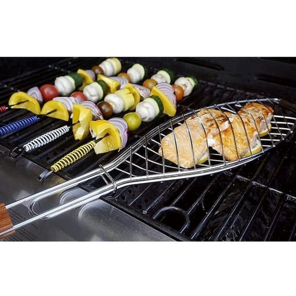 Steel Roasting Fish Grilling Basket (Silver)