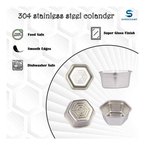 Steel Washing Stainless Steel Colander Basin (Silver)