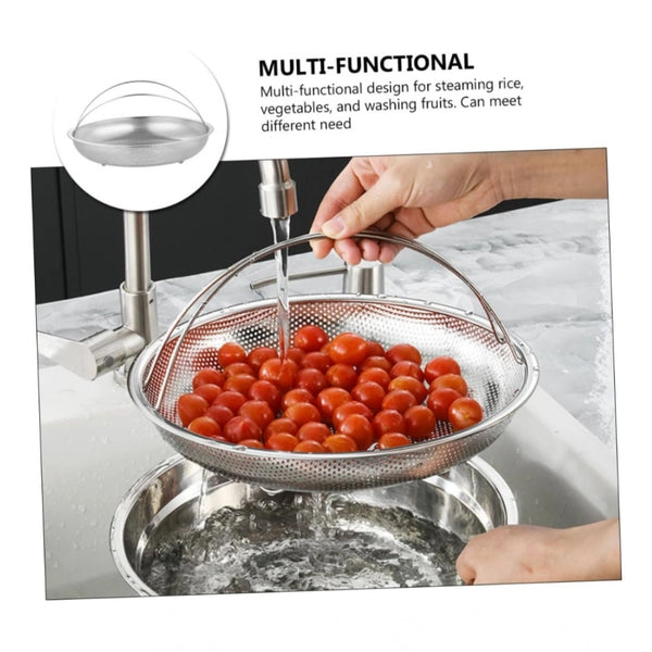 Steel Basket Plate Household Food Steamer Stainless Steel Handle (Silver)
