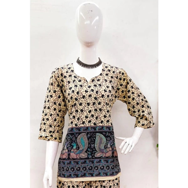 Women's Cotton Jaipuri Printed 3-4th Sleeve Co ord Set (Multicolor)