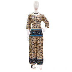 Women's Cotton Jaipuri Printed 3-4th Sleeve Co ord Set (Multicolor)