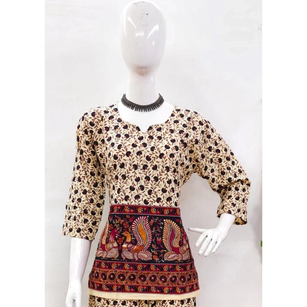 Women's Cotton Jaipuri Printed 3-4th Sleeve Co ord Set (Multicolor)