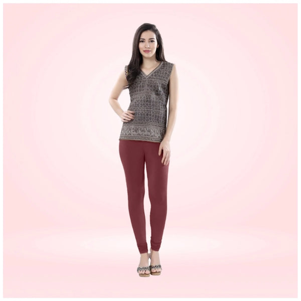 Women's Cotton Blended Solid Churidar leggings (Maroon)