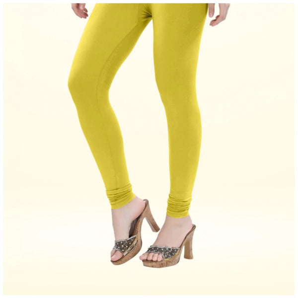 Women's Cotton Blended Solid Churidar leggings (Lemon Yellow)