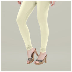 Women's Cotton Blended Solid Churidar leggings (Cream)