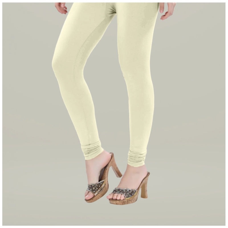 Women's Cotton Blended Solid Churidar leggings (Cream)