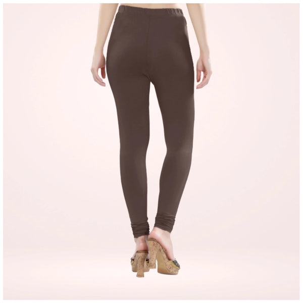 Women's Cotton Blended Solid Churidar leggings (Brown)
