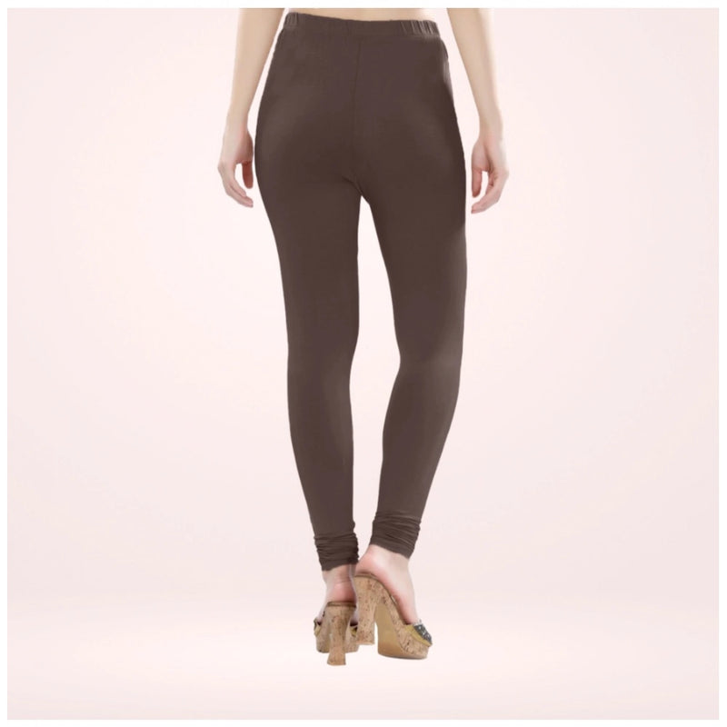 Women's Cotton Blended Solid Churidar leggings (Brown)