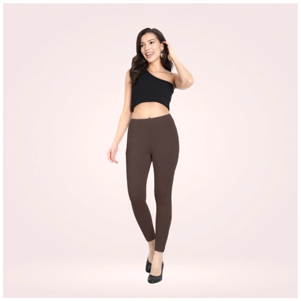 Women's Cotton Blended Solid Ankle legging (Brown)