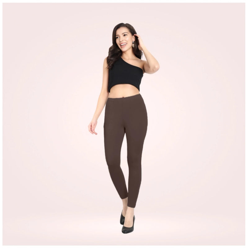 Women's Cotton Blended Solid Ankle legging (Brown)