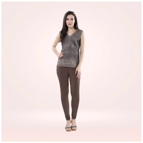 Women's Cotton Blended Solid Churidar leggings (Brown)