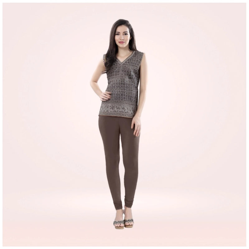 Women's Cotton Blended Solid Churidar leggings (Brown)