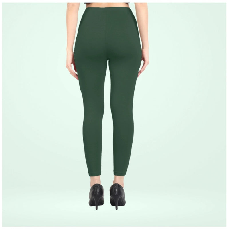 Women's Cotton Blended Solid Ankle legging (Bottle Green)