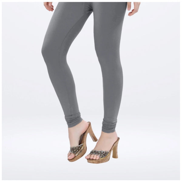 Women's Cotton Blended Solid Churidar leggings (Silver Gray)