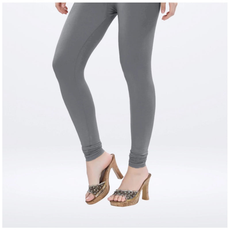 Women's Cotton Blended Solid Churidar leggings (Silver Gray)