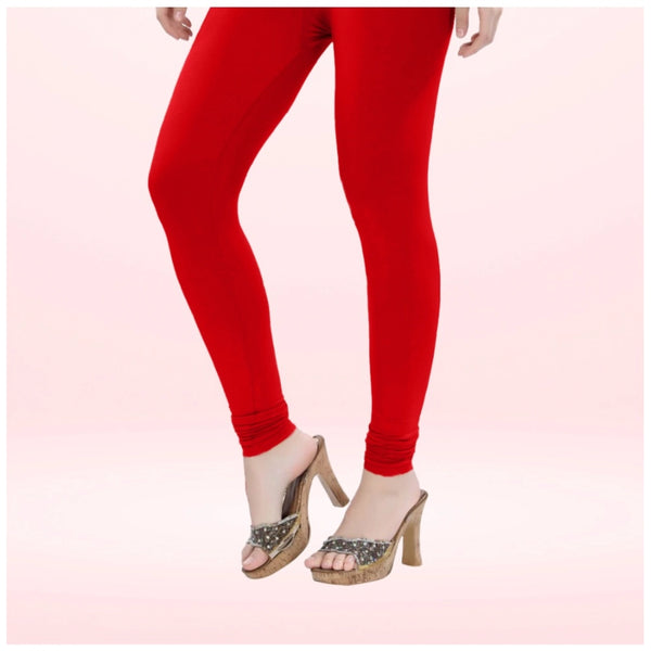 Women's Cotton Blended Solid Churidar leggings (Red)