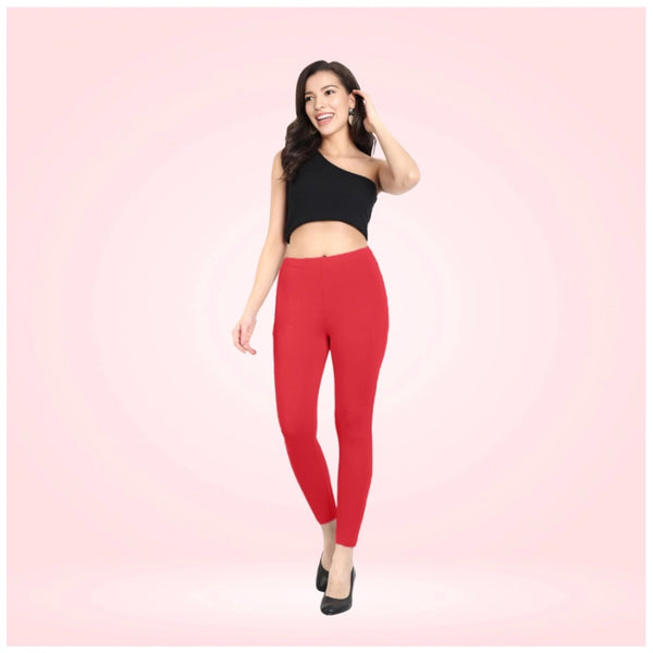 Women's Cotton Blended Solid Ankle legging (Red)