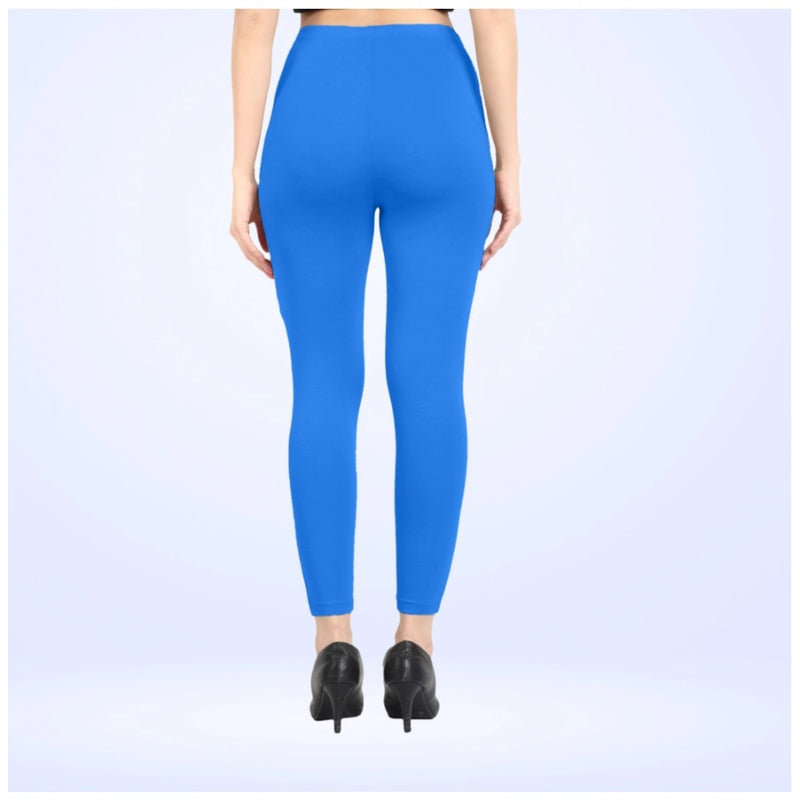 Women's Cotton Blended Solid Ankle legging (Blue)