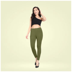 Women's Cotton Blended Solid Ankle legging (Olive Green)