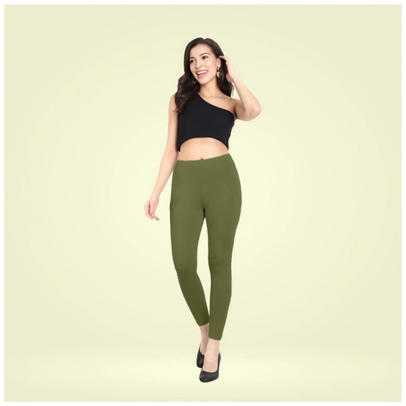 Women's Cotton Blended Solid Ankle legging (Olive Green)