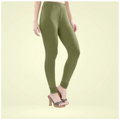 Women's Cotton Blended Solid Churidar leggings (Olive Green)