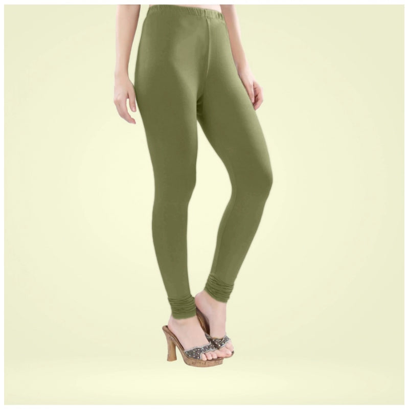 Women's Cotton Blended Solid Churidar leggings (Olive Green)