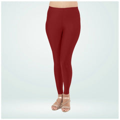 Women's Cotton Blended Solid Shimmer Ankle leggings (Maroon)