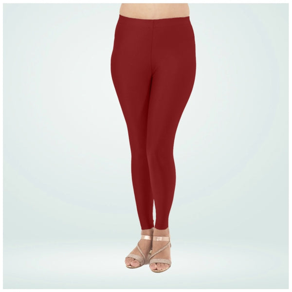Women's Cotton Blended Solid Shimmer Ankle leggings (Maroon)