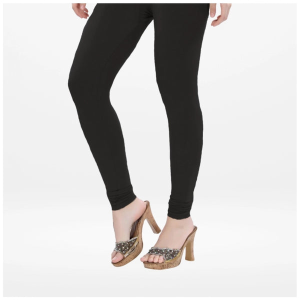 Women's Cotton Blended Solid Churidar leggings (Black)