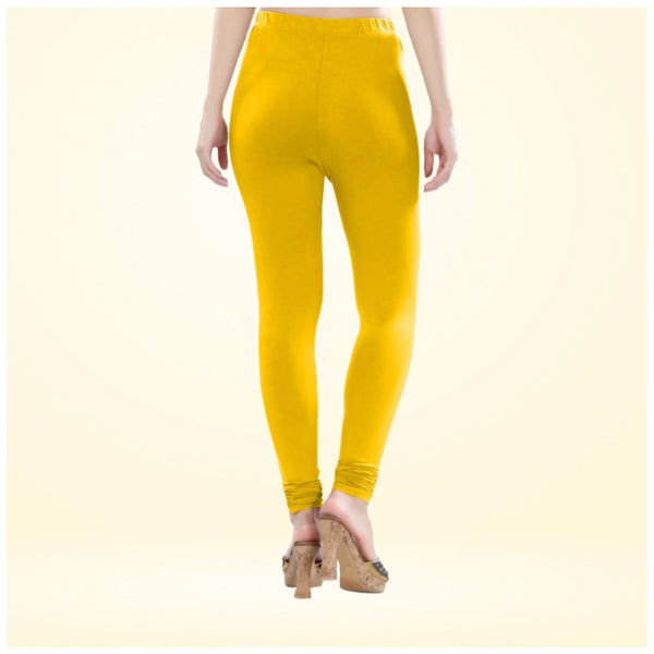 Women's Cotton Blended Solid Churidar leggings (Yellow)