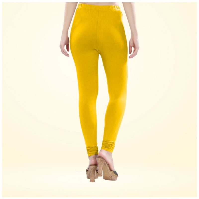 Women's Cotton Blended Solid Churidar leggings (Yellow)