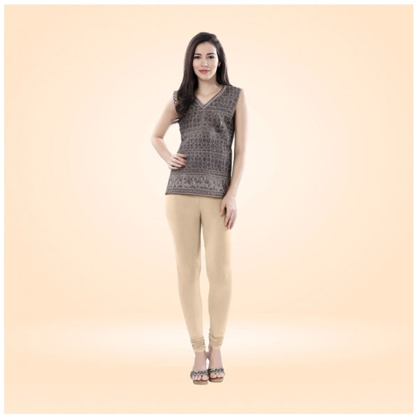 Women's Cotton Blended Solid Churidar leggings (Skin)
